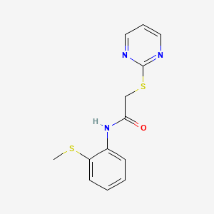 molecular formula C13H13N3OS2 B11519802 N-[2-(methylsulfanyl)phenyl]-2-(pyrimidin-2-ylsulfanyl)acetamide 