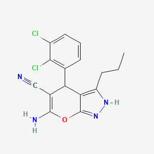 molecular formula C16H14Cl2N4O B11519846 6-amino-4-(2,3-dichlorophenyl)-3-propyl-1H,4H-pyrano[2,3-c]pyrazole-5-carbonitrile 