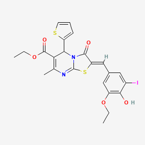 ethyl (2Z)-2-(3-ethoxy-4-hydroxy-5-iodobenzylidene)-7-methyl-3-oxo-5-(thiophen-2-yl)-2,3-dihydro-5H-[1,3]thiazolo[3,2-a]pyrimidine-6-carboxylate