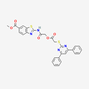 molecular formula C29H22N4O5S2 B11519921 Methyl 2-{[({[(4,6-diphenylpyrimidin-2-yl)sulfanyl]acetyl}oxy)acetyl]amino}-1,3-benzothiazole-6-carboxylate 