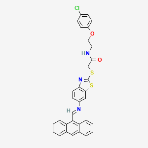 molecular formula C32H24ClN3O2S2 B11519925 2-[(6-{[(E)-anthracen-9-ylmethylidene]amino}-1,3-benzothiazol-2-yl)sulfanyl]-N-[2-(4-chlorophenoxy)ethyl]acetamide 