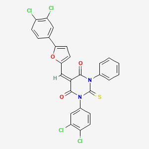 (5E)-1-(3,4-dichlorophenyl)-5-{[5-(3,4-dichlorophenyl)furan-2-yl]methylidene}-3-phenyl-2-thioxodihydropyrimidine-4,6(1H,5H)-dione