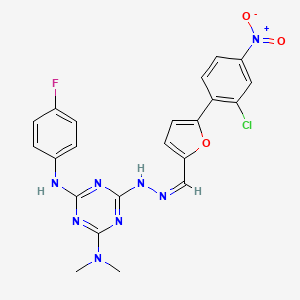 6-[(2Z)-2-{[5-(2-chloro-4-nitrophenyl)furan-2-yl]methylidene}hydrazinyl]-N'-(4-fluorophenyl)-N,N-dimethyl-1,3,5-triazine-2,4-diamine