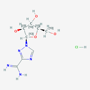 molecular formula C₃¹³C₅H₁₄ClN₅O₄ B1152006 1-[(2R,3S,5R)-3,4-dihydroxy-5-(hydroxy(113C)methyl)(2,3,4,5-13C4)oxolan-2-yl]-1,2,4-triazole-3-carboximidamide;hydrochloride 