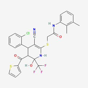 molecular formula C28H23ClF3N3O3S2 B11520120 2-{[4-(2-chlorophenyl)-3-cyano-6-hydroxy-5-(thiophen-2-ylcarbonyl)-6-(trifluoromethyl)-1,4,5,6-tetrahydropyridin-2-yl]sulfanyl}-N-(2,3-dimethylphenyl)acetamide 