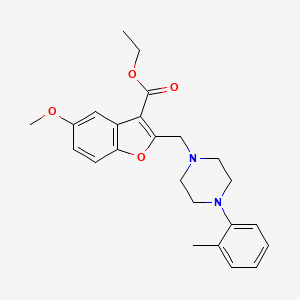 molecular formula C24H28N2O4 B11520138 Ethyl 5-methoxy-2-{[4-(2-methylphenyl)piperazin-1-yl]methyl}-1-benzofuran-3-carboxylate 