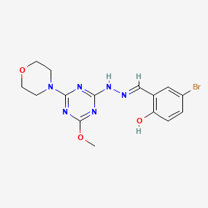 molecular formula C15H17BrN6O3 B11520215 4-bromo-2-[(E)-{2-[4-methoxy-6-(morpholin-4-yl)-1,3,5-triazin-2-yl]hydrazinylidene}methyl]phenol 