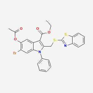 ethyl 5-(acetyloxy)-2-[(1,3-benzothiazol-2-ylsulfanyl)methyl]-6-bromo-1-phenyl-1H-indole-3-carboxylate