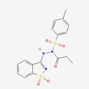 N'-(1,1-dioxido-1,2-benzothiazol-3-yl)-N-[(4-methylphenyl)sulfonyl]propanehydrazide