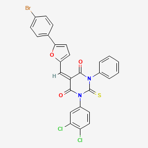 molecular formula C27H15BrCl2N2O3S B11520244 (5E)-5-{[5-(4-bromophenyl)furan-2-yl]methylidene}-1-(3,4-dichlorophenyl)-3-phenyl-2-thioxodihydropyrimidine-4,6(1H,5H)-dione 