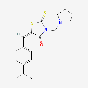 molecular formula C18H22N2OS2 B11520252 (5E)-5-[4-(propan-2-yl)benzylidene]-3-(pyrrolidin-1-ylmethyl)-2-thioxo-1,3-thiazolidin-4-one 