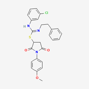 1-(4-methoxyphenyl)-2,5-dioxopyrrolidin-3-yl N'-(3-chlorophenyl)-N-(2-phenylethyl)carbamimidothioate