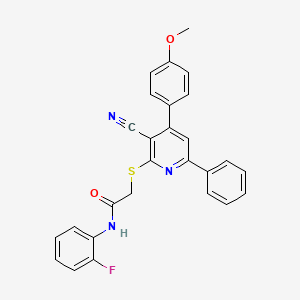 2-{[3-cyano-4-(4-methoxyphenyl)-6-phenylpyridin-2-yl]sulfanyl}-N-(2-fluorophenyl)acetamide