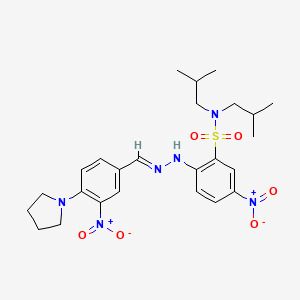 N,N-bis(2-methylpropyl)-5-nitro-2-{(2E)-2-[3-nitro-4-(pyrrolidin-1-yl)benzylidene]hydrazinyl}benzenesulfonamide