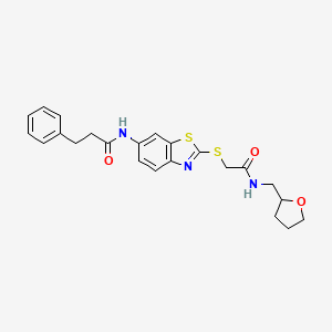 N-[2-({2-oxo-2-[(tetrahydrofuran-2-ylmethyl)amino]ethyl}sulfanyl)-1,3-benzothiazol-6-yl]-3-phenylpropanamide