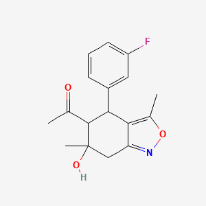 molecular formula C17H18FNO3 B11520507 1-[4-(3-fluorophenyl)-6-hydroxy-3,6-dimethyl-5,7-dihydro-4H-2,1-benzoxazol-5-yl]ethanone 