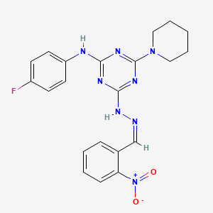 N-(4-fluorophenyl)-4-[(2Z)-2-(2-nitrobenzylidene)hydrazinyl]-6-(piperidin-1-yl)-1,3,5-triazin-2-amine