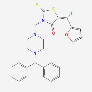 (5E)-3-{[4-(diphenylmethyl)piperazin-1-yl]methyl}-5-(furan-2-ylmethylidene)-2-thioxo-1,3-thiazolidin-4-one