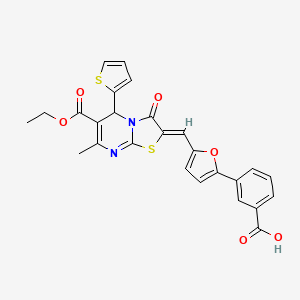 3-(5-{(Z)-[6-(ethoxycarbonyl)-7-methyl-3-oxo-5-(thiophen-2-yl)-5H-[1,3]thiazolo[3,2-a]pyrimidin-2(3H)-ylidene]methyl}furan-2-yl)benzoic acid