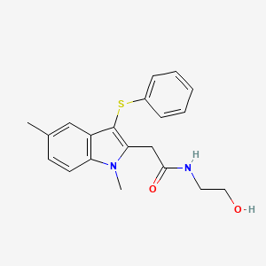 molecular formula C20H22N2O2S B11520613 2-[1,5-dimethyl-3-(phenylsulfanyl)-1H-indol-2-yl]-N-(2-hydroxyethyl)acetamide 