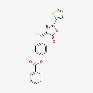 molecular formula C21H13NO4S B11520640 4-{(E)-[5-oxo-2-(thiophen-2-yl)-1,3-oxazol-4(5H)-ylidene]methyl}phenyl benzoate 