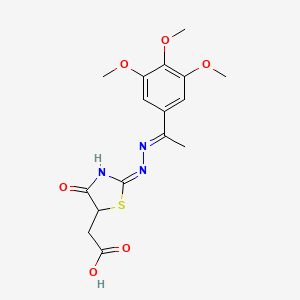 [(2E)-4-oxo-2-{(2E)-[1-(3,4,5-trimethoxyphenyl)ethylidene]hydrazinylidene}-1,3-thiazolidin-5-yl]acetic acid