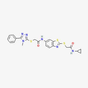 N-(2-Cyclopropylcarbamoylmethylsulfanyl-benzothiazol-6-yl)-2-(4-methyl-5-phenyl-4H-[1,2,4]triazol-3-ylsulfanyl)-acetamide