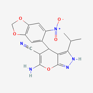 6-Amino-4-(6-nitro-1,3-benzodioxol-5-yl)-3-(propan-2-yl)-1,4-dihydropyrano[2,3-c]pyrazole-5-carbonitrile