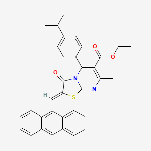 molecular formula C34H30N2O3S B11520818 ethyl (2Z)-2-(anthracen-9-ylmethylidene)-7-methyl-3-oxo-5-[4-(propan-2-yl)phenyl]-2,3-dihydro-5H-[1,3]thiazolo[3,2-a]pyrimidine-6-carboxylate 