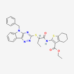 ethyl 2-({2-[(5-benzyl-5H-[1,2,4]triazino[5,6-b]indol-3-yl)sulfanyl]butanoyl}amino)-4,5,6,7-tetrahydro-1-benzothiophene-3-carboxylate