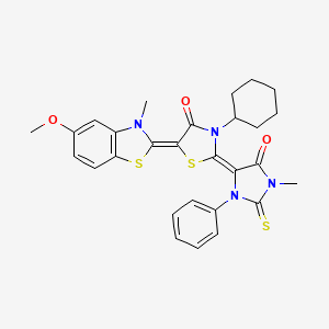 (2Z,5Z)-3-cyclohexyl-5-(5-methoxy-3-methyl-1,3-benzothiazol-2(3H)-ylidene)-2-(1-methyl-5-oxo-3-phenyl-2-thioxoimidazolidin-4-ylidene)-1,3-thiazolidin-4-one