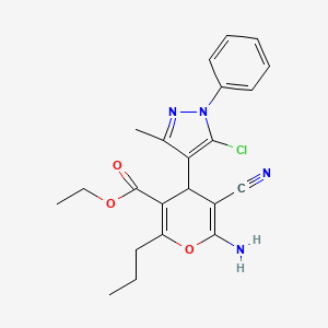 ethyl 6-amino-4-(5-chloro-3-methyl-1-phenyl-1H-pyrazol-4-yl)-5-cyano-2-propyl-4H-pyran-3-carboxylate