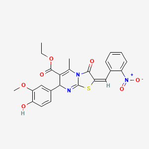 ethyl (2E)-7-(4-hydroxy-3-methoxyphenyl)-5-methyl-2-(2-nitrobenzylidene)-3-oxo-2,3-dihydro-7H-[1,3]thiazolo[3,2-a]pyrimidine-6-carboxylate