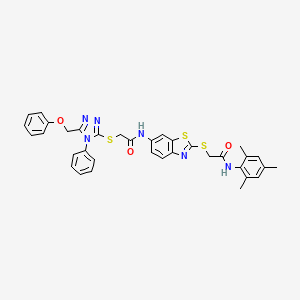 N-[2-({2-oxo-2-[(2,4,6-trimethylphenyl)amino]ethyl}sulfanyl)-1,3-benzothiazol-6-yl]-2-{[5-(phenoxymethyl)-4-phenyl-4H-1,2,4-triazol-3-yl]sulfanyl}acetamide