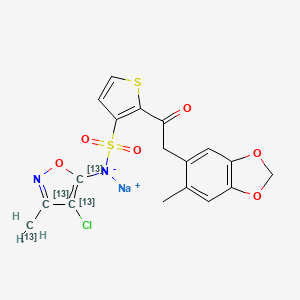 molecular formula C₁₄¹³C₄H₁₄ClN₂NaO₆S₂ B1152099 sodium;(4-chloro-3-(113C)methyl-(3,4,5-13C3)1,2-oxazol-5-yl)-[2-[2-(6-methyl-1,3-benzodioxol-5-yl)acetyl]thiophen-3-yl]sulfonylazanide 