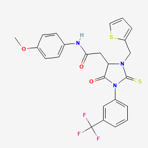 N-(4-methoxyphenyl)-2-{5-oxo-3-(thiophen-2-ylmethyl)-2-thioxo-1-[3-(trifluoromethyl)phenyl]imidazolidin-4-yl}acetamide