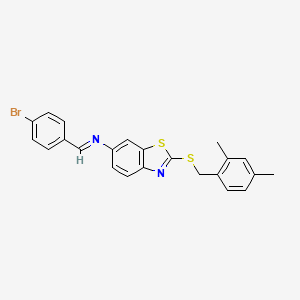 molecular formula C23H19BrN2S2 B11521083 N-[(E)-(4-bromophenyl)methylidene]-2-[(2,4-dimethylbenzyl)sulfanyl]-1,3-benzothiazol-6-amine 