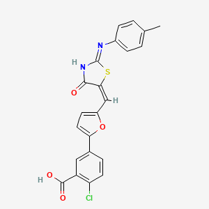 molecular formula C22H15ClN2O4S B11521169 2-chloro-5-{5-[(E)-{(2Z)-2-[(4-methylphenyl)imino]-4-oxo-1,3-thiazolidin-5-ylidene}methyl]furan-2-yl}benzoic acid 