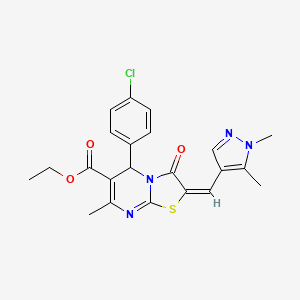 molecular formula C22H21ClN4O3S B11521188 ethyl (2E)-5-(4-chlorophenyl)-2-[(1,5-dimethyl-1H-pyrazol-4-yl)methylidene]-7-methyl-3-oxo-2,3-dihydro-5H-[1,3]thiazolo[3,2-a]pyrimidine-6-carboxylate 