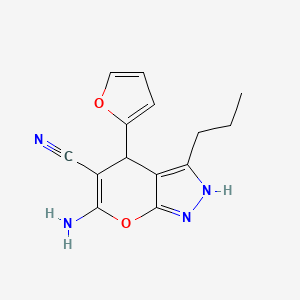 6-Amino-4-(2-furyl)-3-propyl-1,4-dihydropyrano(2,3-C)pyrazole-5-carbonitrile