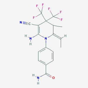 4-[(2Z)-6-amino-5-cyano-2-ethylidene-3-methyl-4,4-bis(trifluoromethyl)-3,4-dihydropyridin-1(2H)-yl]benzamide