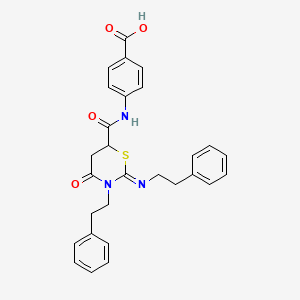 molecular formula C28H27N3O4S B11521489 4-[({(2Z)-4-oxo-3-(2-phenylethyl)-2-[(2-phenylethyl)imino]-1,3-thiazinan-6-yl}carbonyl)amino]benzoic acid 