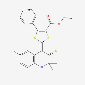 ethyl (2Z)-5-phenyl-2-(1,2,2,6-tetramethyl-3-thioxo-2,3-dihydroquinolin-4(1H)-ylidene)-1,3-dithiole-4-carboxylate