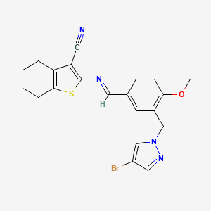 2-{[(E)-{3-[(4-bromo-1H-pyrazol-1-yl)methyl]-4-methoxyphenyl}methylidene]amino}-4,5,6,7-tetrahydro-1-benzothiophene-3-carbonitrile