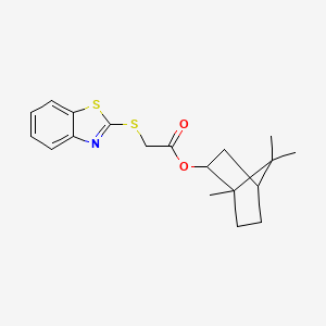 molecular formula C19H23NO2S2 B11521596 1,7,7-Trimethylbicyclo[2.2.1]hept-2-yl (1,3-benzothiazol-2-ylsulfanyl)acetate 