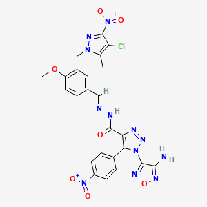 molecular formula C24H19ClN12O7 B11521641 1-(4-amino-1,2,5-oxadiazol-3-yl)-N'-[(E)-{3-[(4-chloro-5-methyl-3-nitro-1H-pyrazol-1-yl)methyl]-4-methoxyphenyl}methylidene]-5-(4-nitrophenyl)-1H-1,2,3-triazole-4-carbohydrazide 