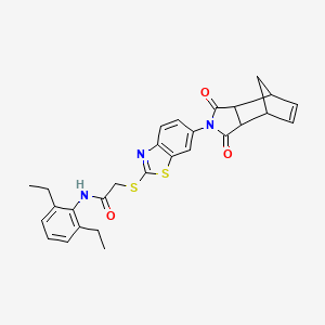 molecular formula C28H27N3O3S2 B11521712 N-(2,6-diethylphenyl)-2-{[6-(1,3-dioxo-1,3,3a,4,7,7a-hexahydro-2H-4,7-methanoisoindol-2-yl)-1,3-benzothiazol-2-yl]sulfanyl}acetamide 