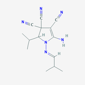 molecular formula C14H18N6 B11521759 5-Amino-2-(1-methylethyl)-1-[((E)-2-methylpropylidene)amino]-1,2-dihydro-3H-pyrrole-3,3,4-tricarbonitrile 