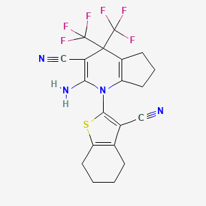 molecular formula C20H16F6N4S B11521840 2-amino-1-(3-cyano-4,5,6,7-tetrahydro-1-benzothiophen-2-yl)-4,4-bis(trifluoromethyl)-4,5,6,7-tetrahydro-1H-cyclopenta[b]pyridine-3-carbonitrile 