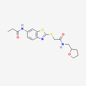 molecular formula C17H21N3O3S2 B11521898 N-[2-({2-oxo-2-[(tetrahydrofuran-2-ylmethyl)amino]ethyl}sulfanyl)-1,3-benzothiazol-6-yl]propanamide 